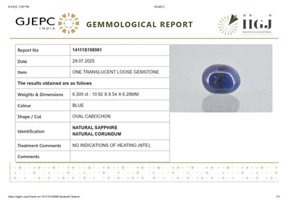 NATURAL BLUE SAPPHIRE (NEELAM) 6.30 CARATS