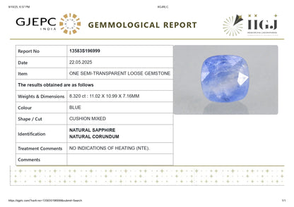 Natural Blue Sapphire (Neelam) 8.32 Carats