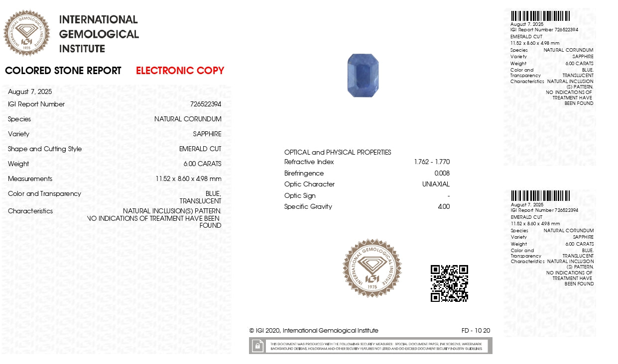 Natural Blue Sapphire (Neelam) 6.00 Carats