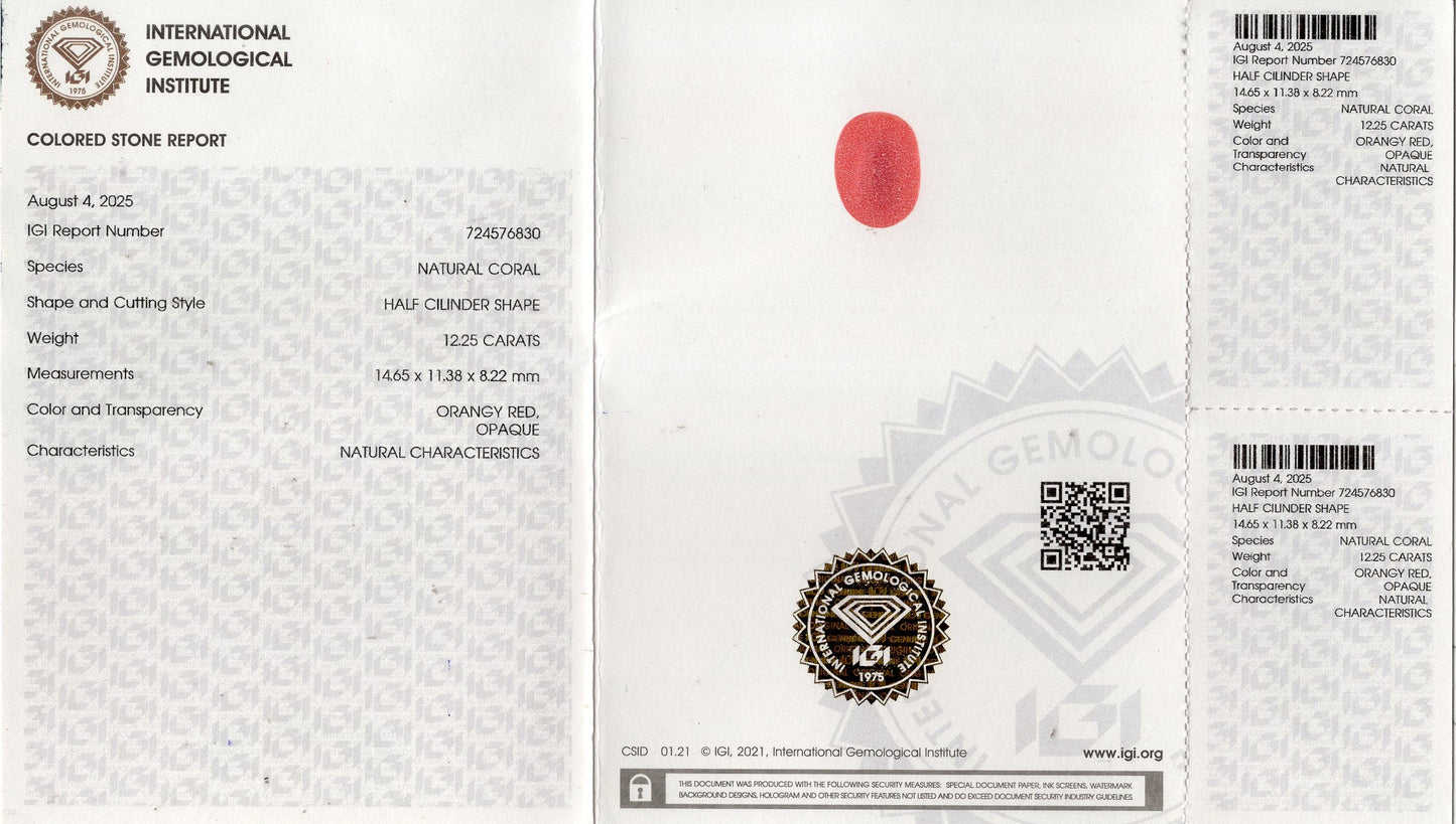 Natural Italian Red Coral (Moonga) 12.25 Carats