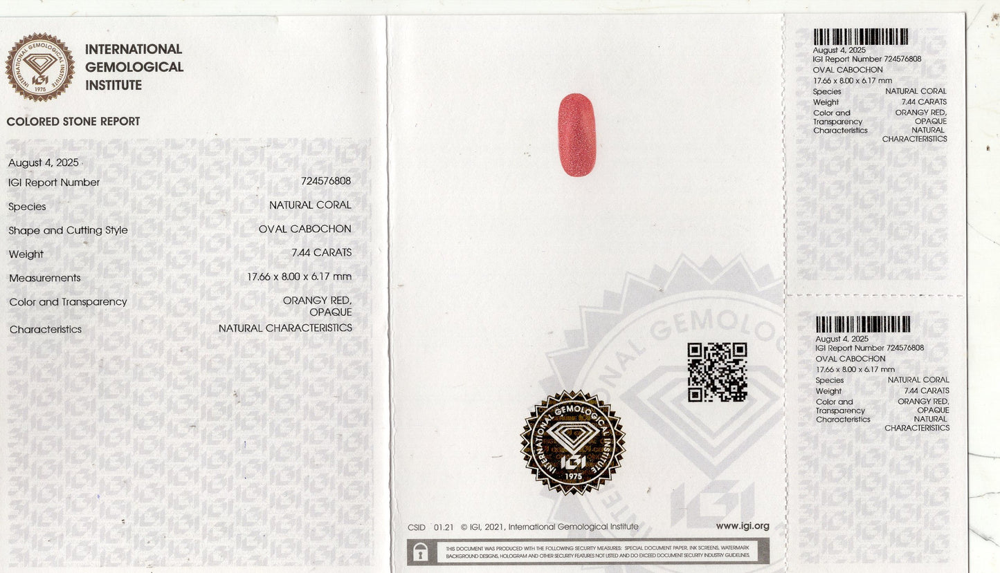 Natural Italian Red Coral (Moonga) 7.44 Carats