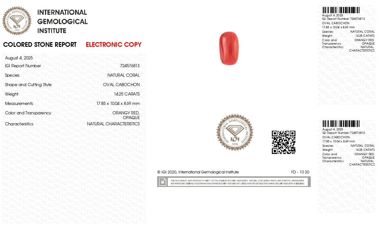 Natural Italian Red Coral (Moonga) 14.25 Carats