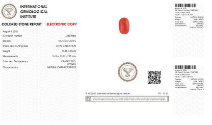Natural Italian Red Coral (Moonga) 12.48 Carats