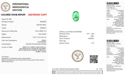 Natural Zambian Emerald (Panna) 3.56 Carats