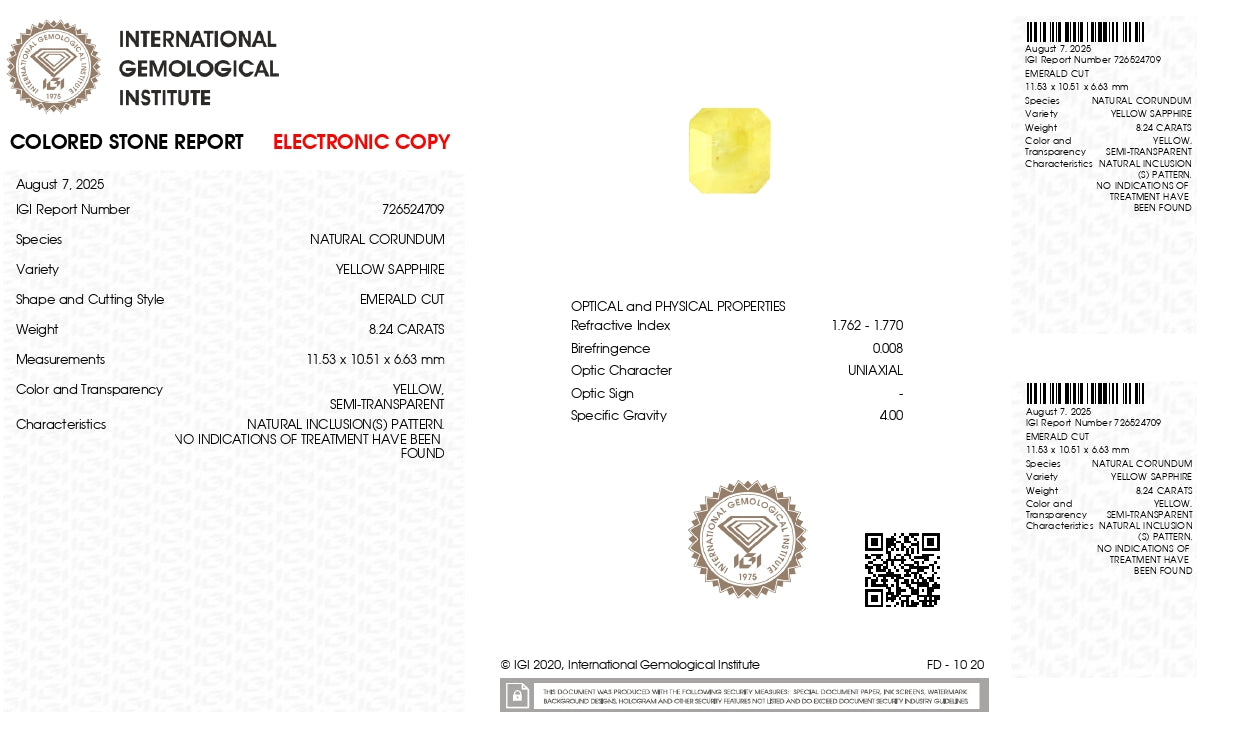 Natural Yellow Sapphire (Pukhraj) 8.24 Carats