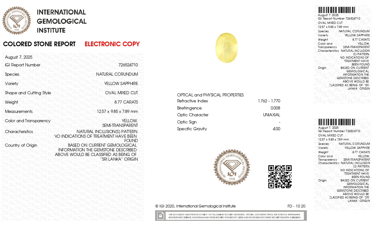 Natural Yellow Sapphire (Pukhraj) 8.77 Carats