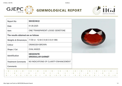 Natural African Hessonite (Gomed) 7.72 Carats