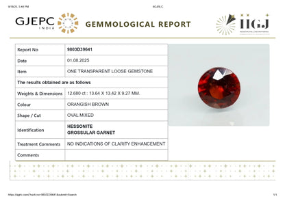 Natural African Hessonite (Gomed) 12.68 Carats