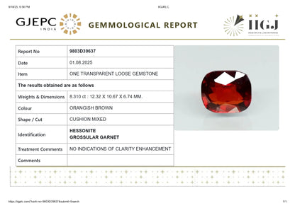 Natural African Hessonite (Gomed) 8.31 Carats