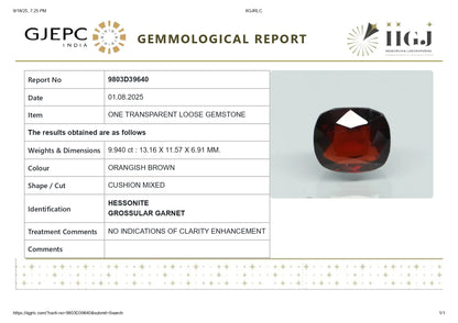 Natural African Hessonite (Gomed) 9.94 Carats