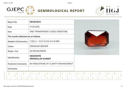 Natural African Hessonite (Gomed) 7.02 Carats