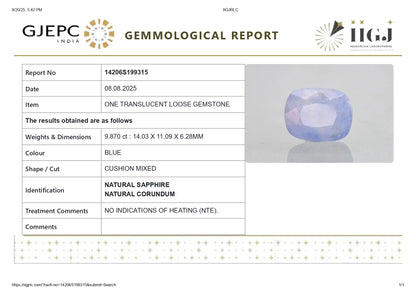Natural Blue Sapphire (Neelam) 9.87 Carats