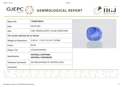 Natural Blue Sapphire (Neelam) 8.32 Carats