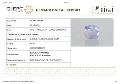 Natural Blue Sapphire (Neelam) 6.35 Carats