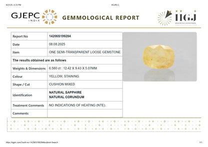 NATURAL YELLOW SAPPHIRE (PUKHRAJ) 6.58 CARATS