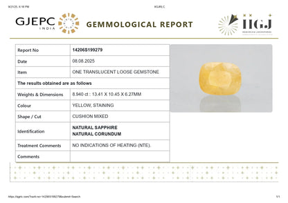 Natural Yellow Sapphire (Pukhraj) 8.94 Carats