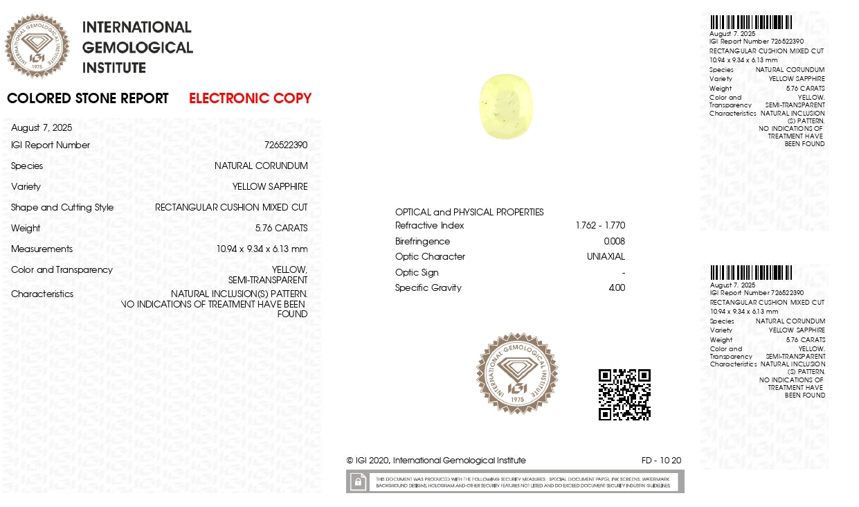 NATURAL YELLOW SAPPHIRE (PUKHRAJ) 5.76 CARATS