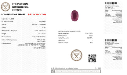Natural African Ruby (Manik) 7.62 Carats