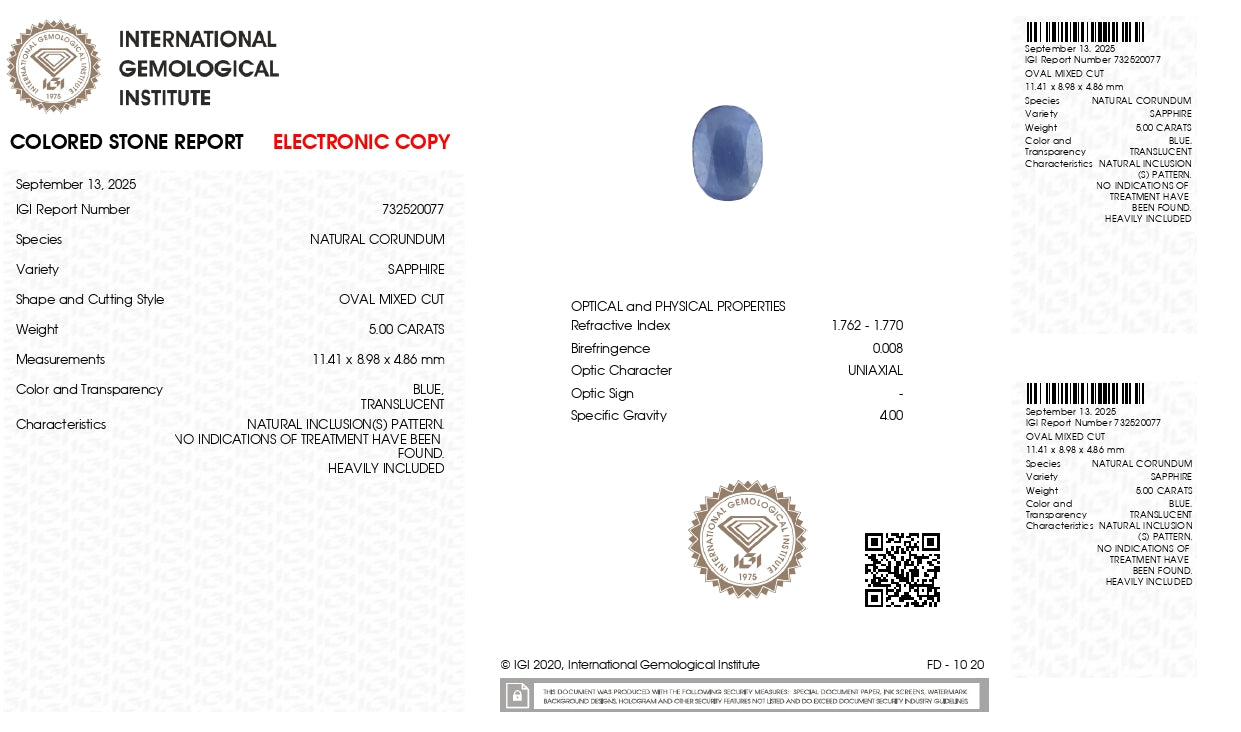 NATURAL BLUE SAPPHIRE (NEELAM) 5.00 CARATS