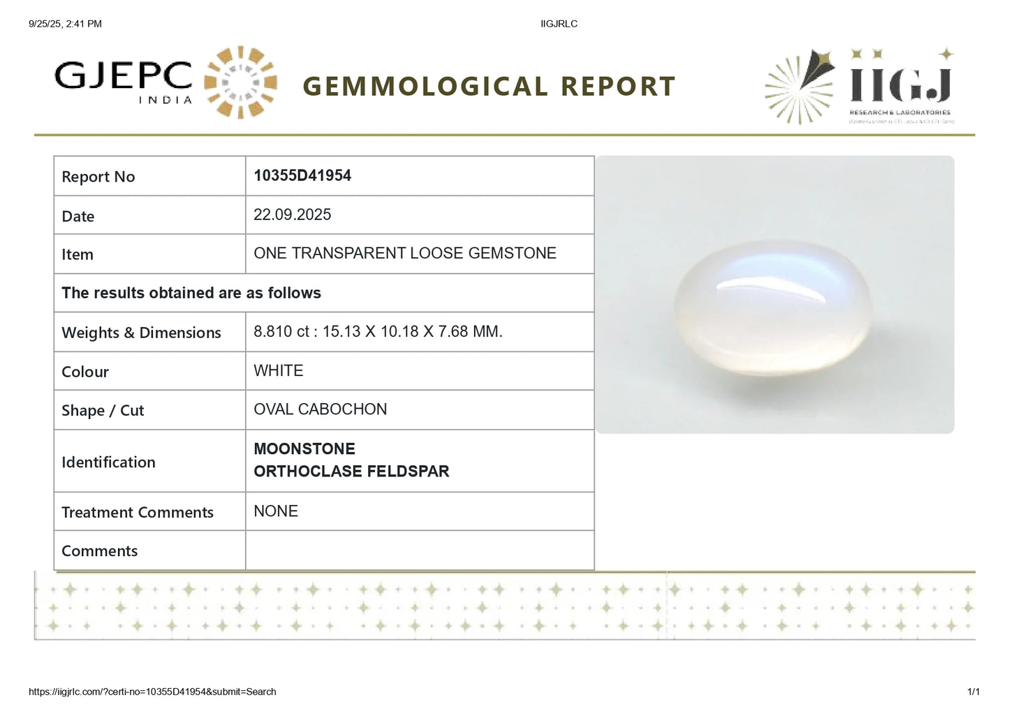 NATURAL MOON STONE 8.81 CARATS