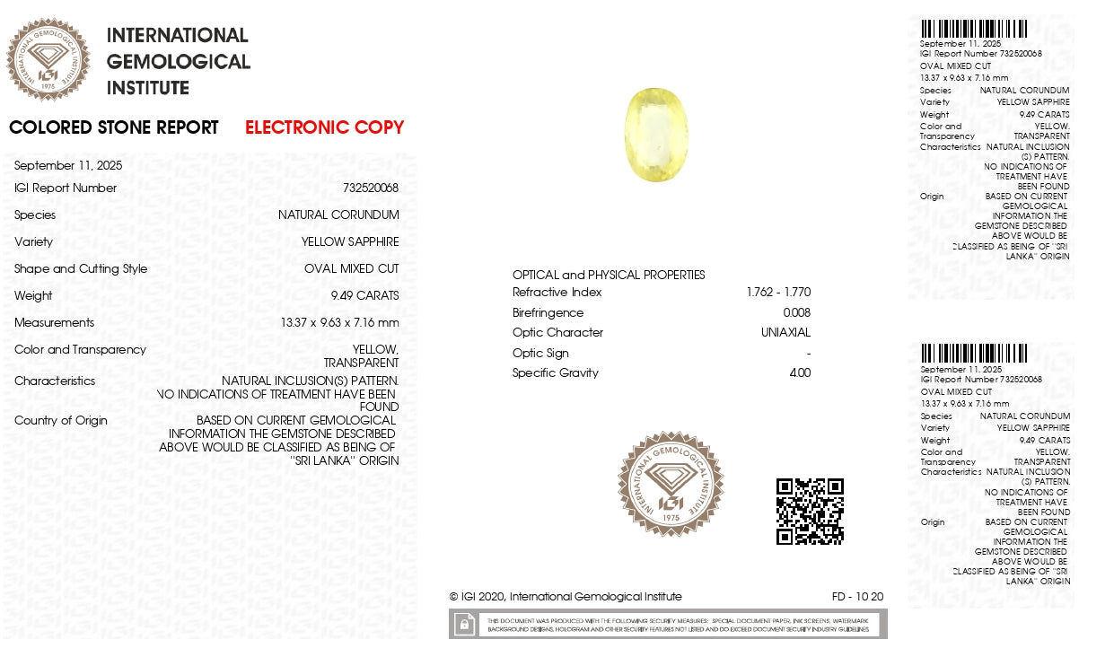 Natural Yellow Sapphire (Pukhraj) 9.49 Carats