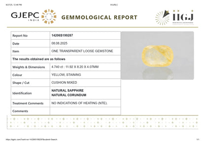 Natural Yellow Sapphire (Pukhraj) 4.74 Carats