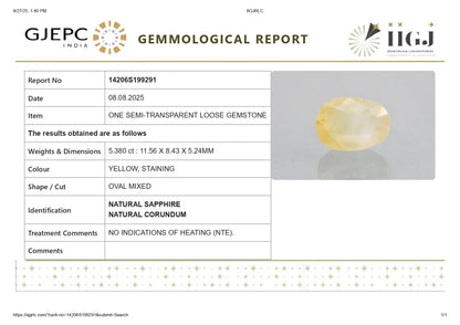 Natural Yellow Sapphire (Pukhraj) 5.38 Carats