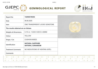 Natural Yellow Sapphire (Pukhraj) 5.11 Carats