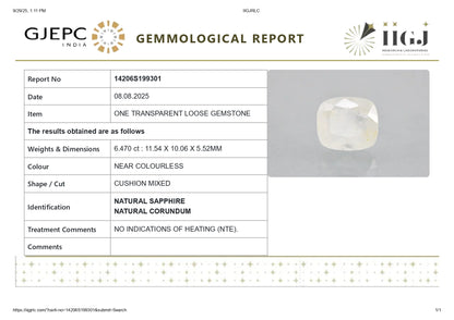 NATURAL WHITE SAPPHIRE 6.47 CARATS