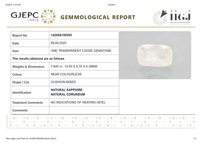 Natural White Sapphire 7.64 Carats