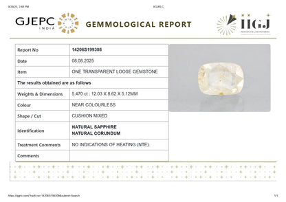 Natural White Sapphire 5.47 Carats