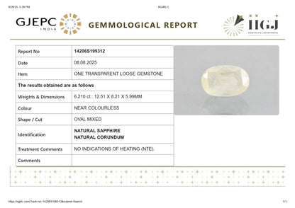 Natural White Sapphire 6.21 Carats