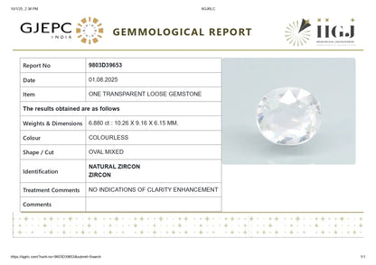 Natural Zircon 6.88 Carats