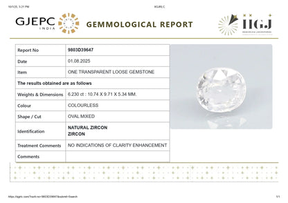 Natural Zircon 6.23 Carats