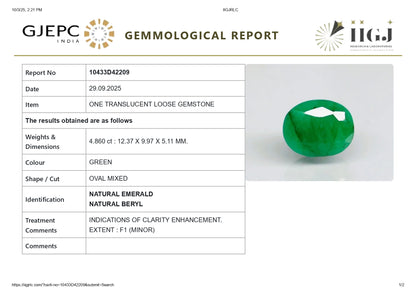 Natural Zambian Emerald (Panna) 4.86 Carats