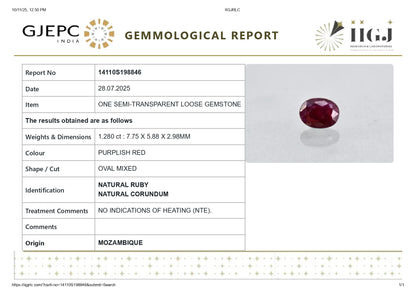 Natural Ruby (Manik) 1.28 Carats