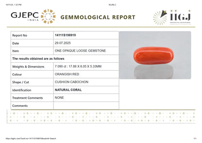 Natural Italian Red Coral (Moonga) 7.09 Carats