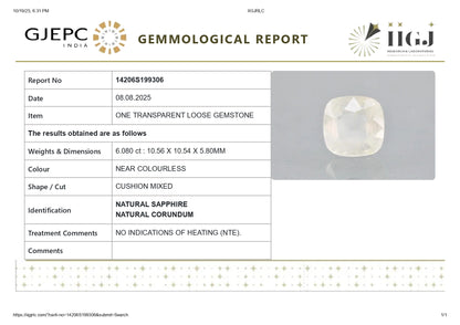Natural White Sapphire 6.08 Carats