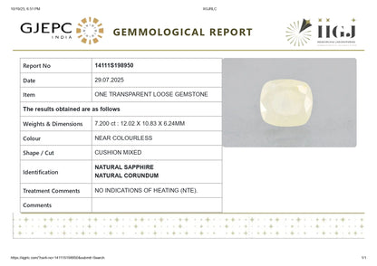 Natural White Sapphire 7.20 Carats
