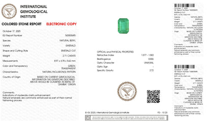 Natural Zambian Emerald (Panna) 2.71 Carats