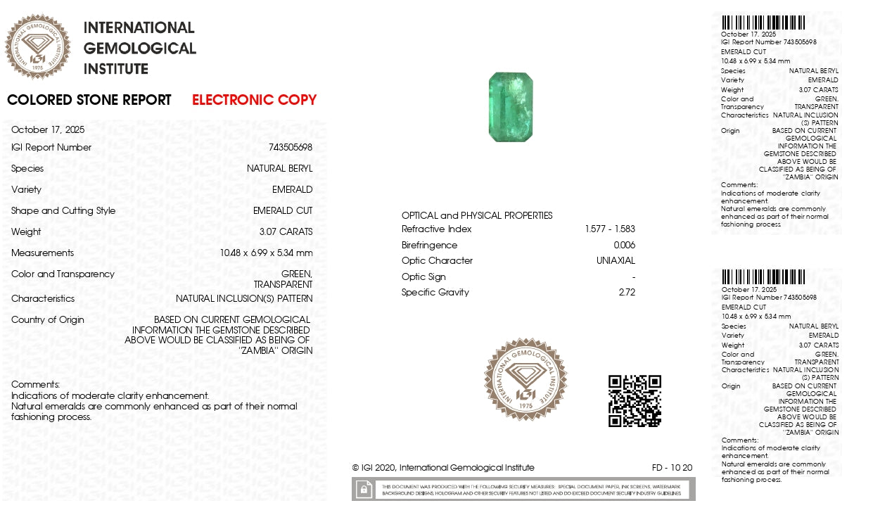 Natural Zambian Emerald (Panna) 3.07 Carats