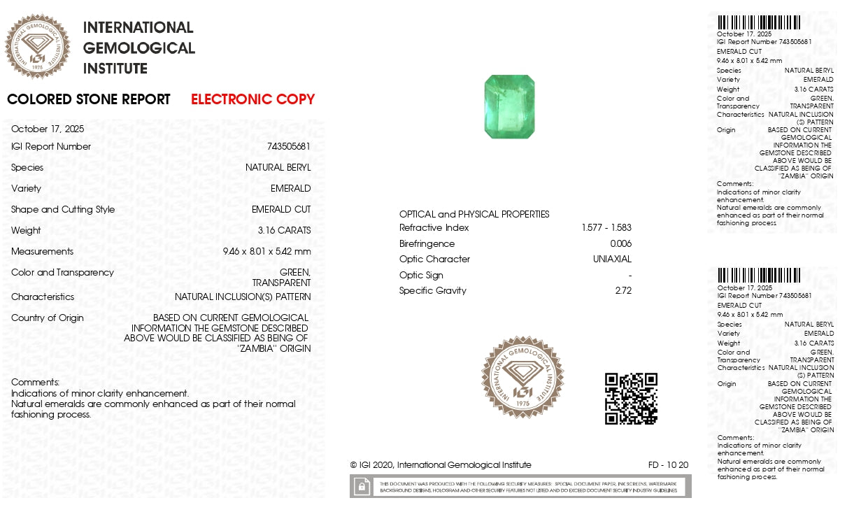 Natural Zambian Emerald (Panna) 3.16 Carats