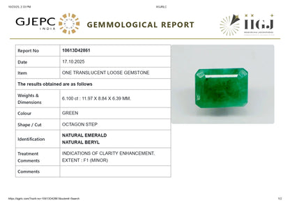 Natural Zambian Emerald (Panna) 6.10 Carats