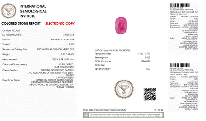 Burmese Ruby (Manik) 5.83 Carats