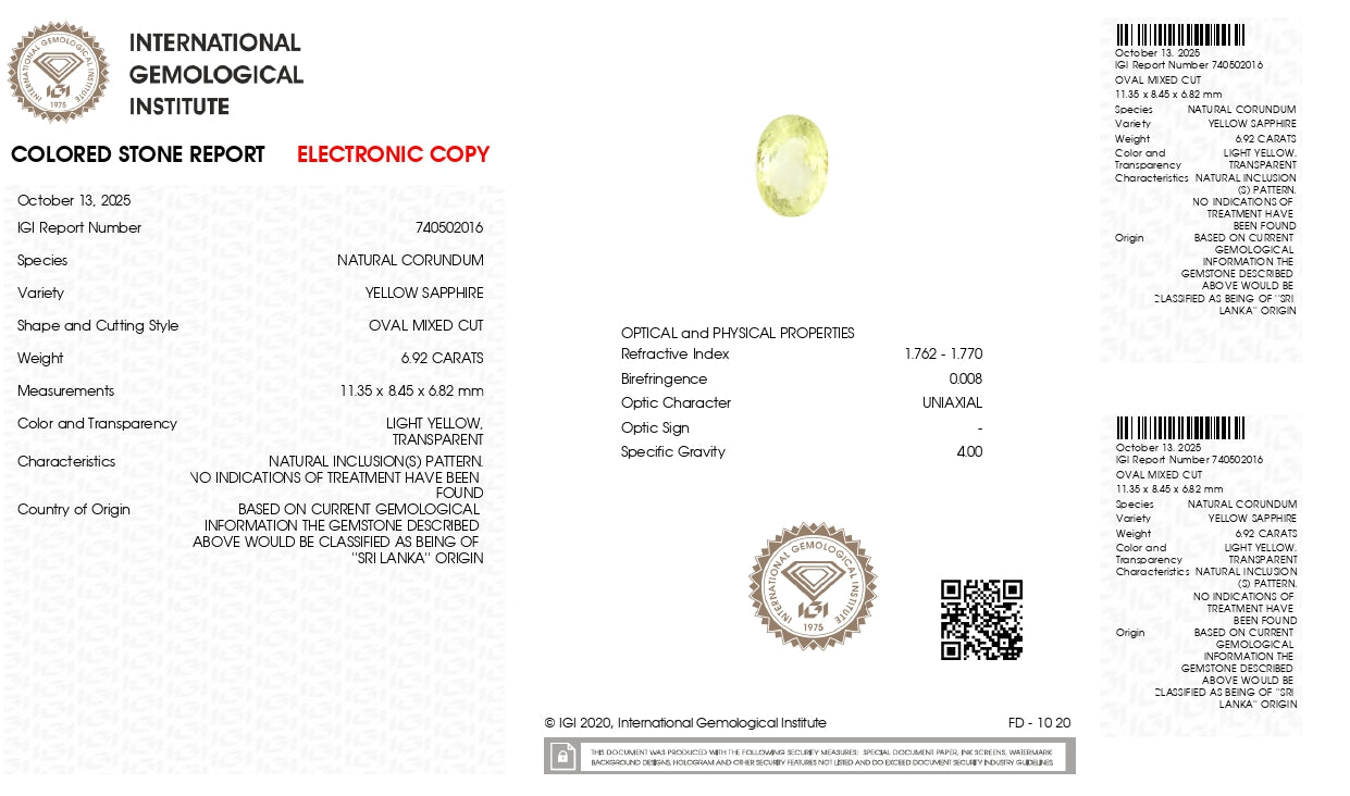 Natural Yellow Sapphire (Pukhraj) 6.92 Carats