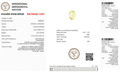 Natural Yellow Sapphire (Pukhraj) 6.92 Carats