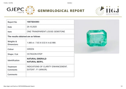 Natural Zambian Emerald (Panna) 1.88 Carats