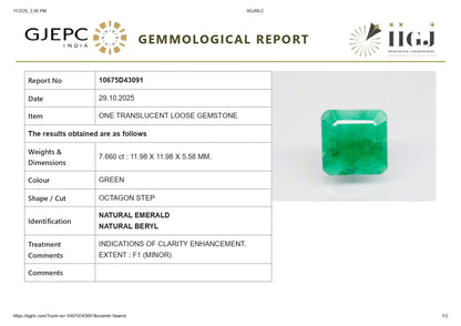 Natural Zambian Emerald (Panna) 7.66 Carats