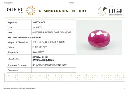Natural African Ruby (Manik) 12.01 Carats