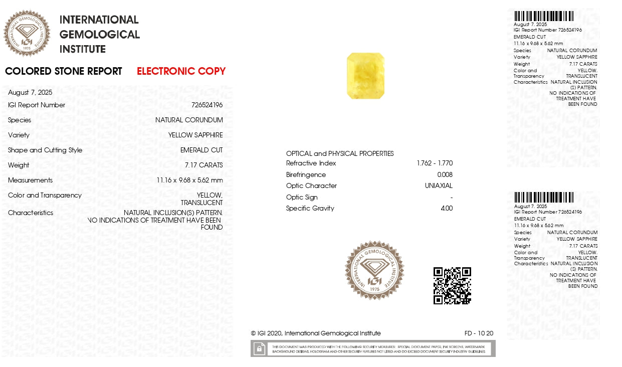 Natural Yellow Sapphire (Pukhraj) 7.17 Carats